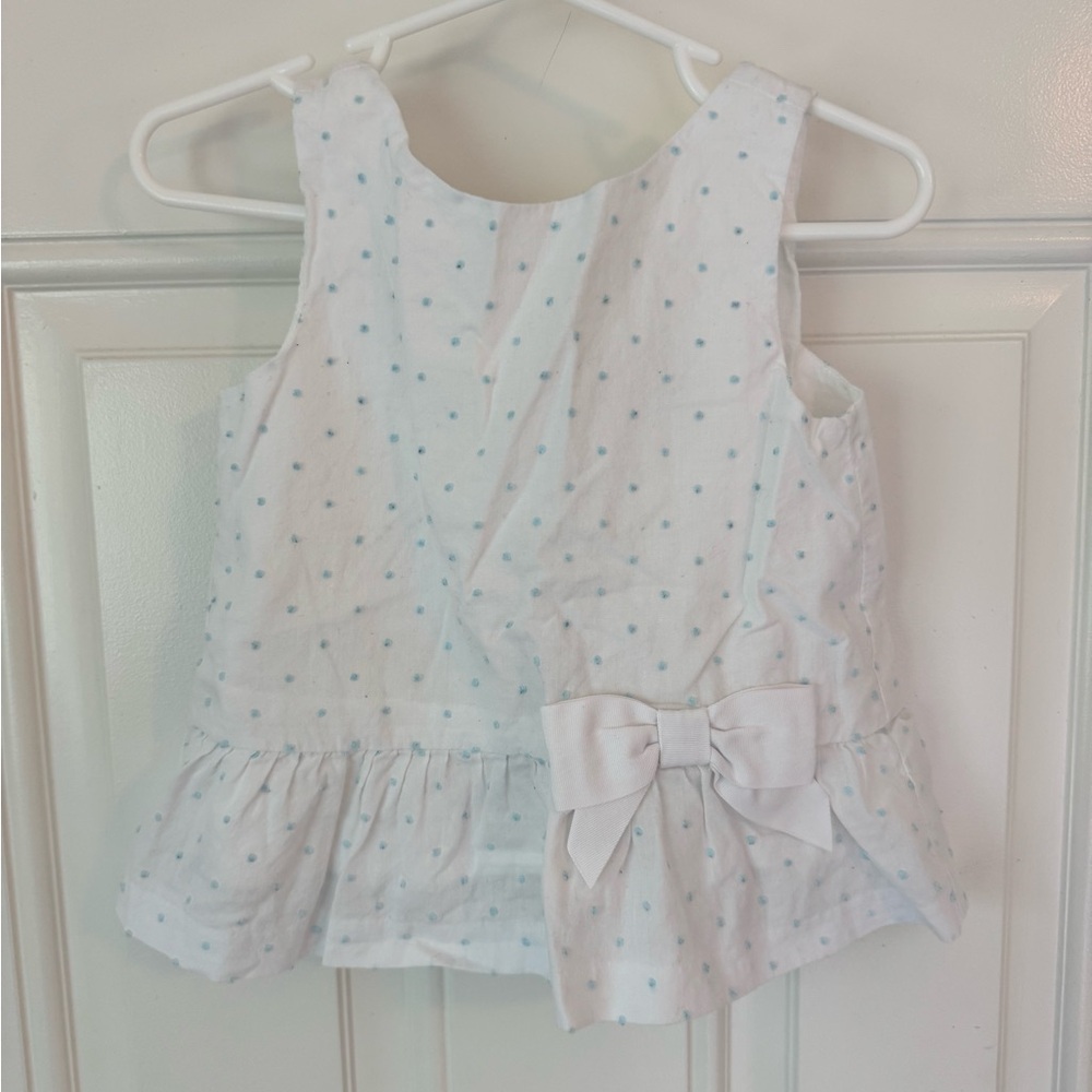 Janie and Jack White Top with Blue Dots and Bow